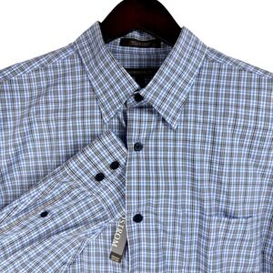 Nordstrom Mens XL Blue Brown Plaid‎ Organic Cotton Button Up Shirt MV213969MN